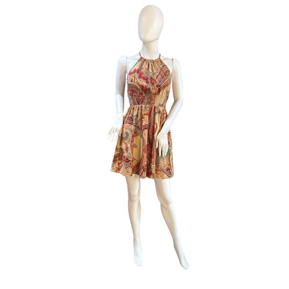 SHEIN Halter Neck Paisley Print Mini Dress Size Small Boho Summer Beach colorful